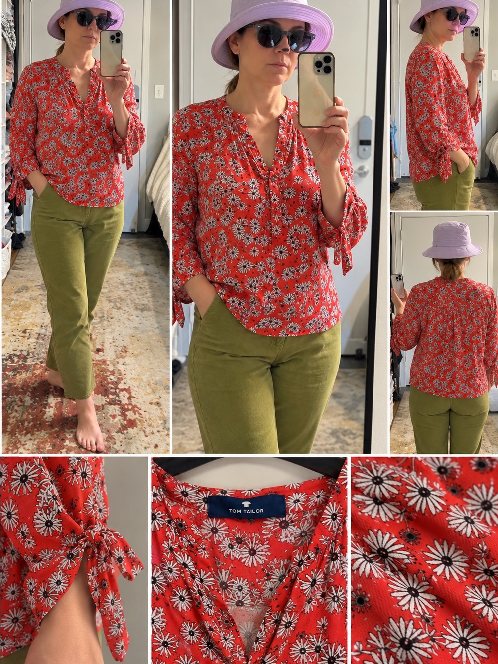 Women’s Red Floral Blouse Tom Tailor – Long Sleeve Daisy Print, Size EU38/ US6